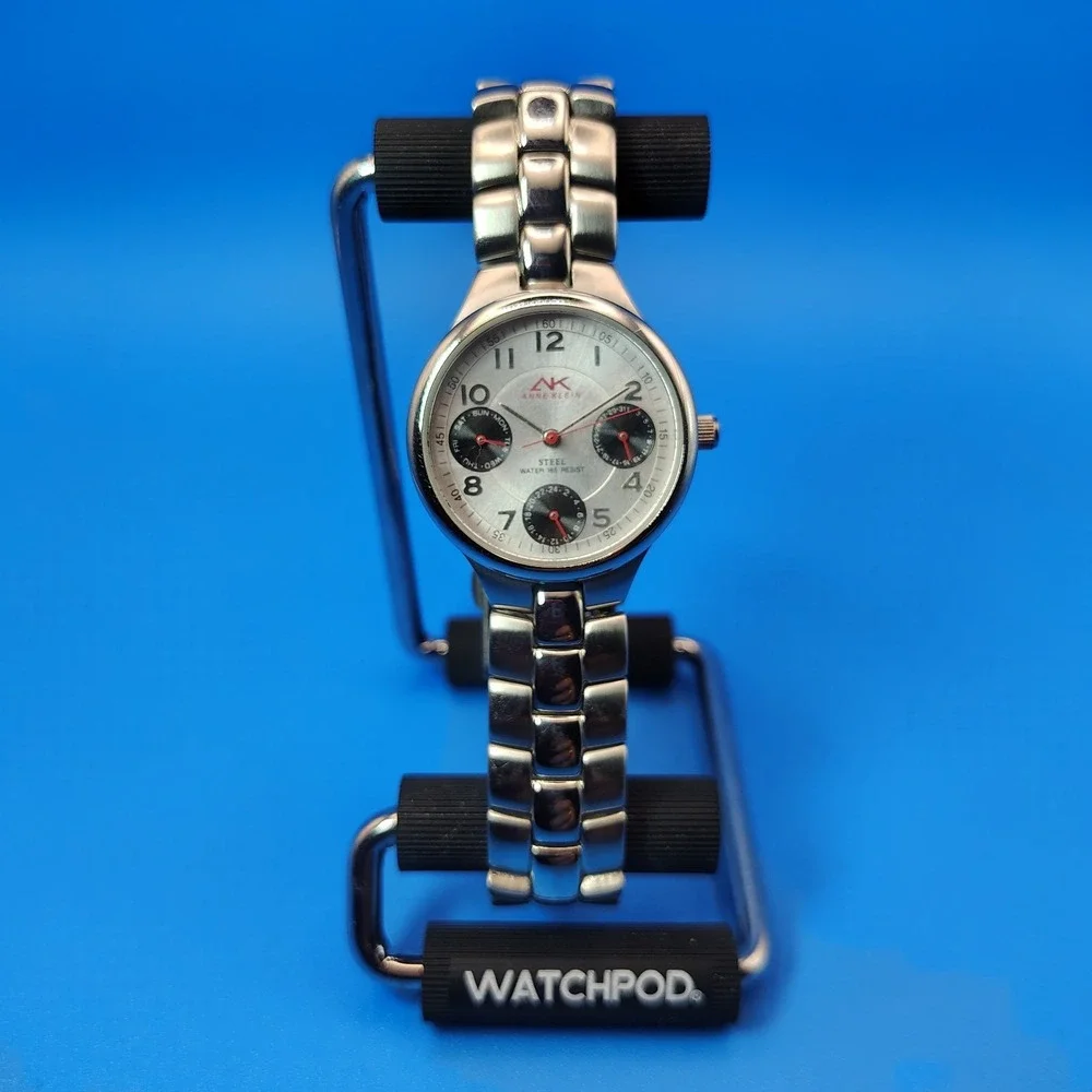 Vintage 1997 Anne Klein 10/6185 Day-Date 28mm Women's Quartz Watch Solid SS